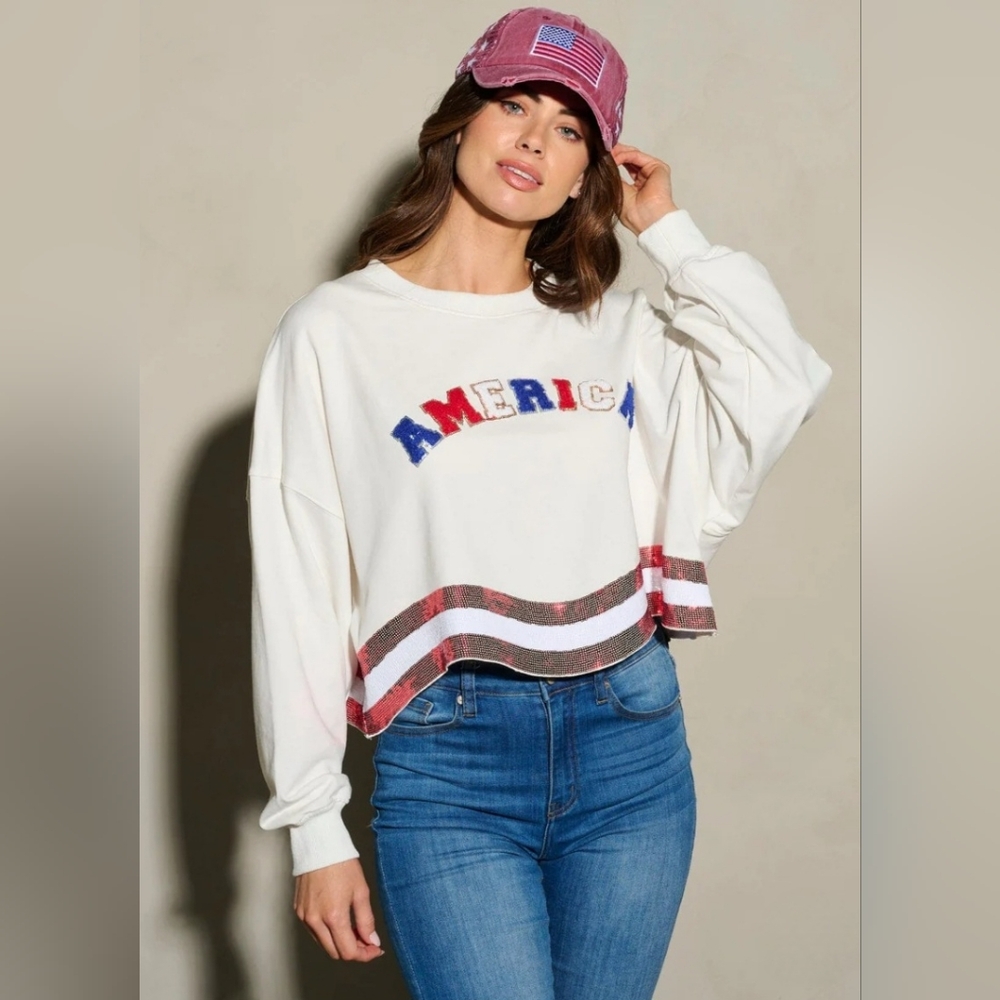 Patriotic "America" Long Sleeve Top